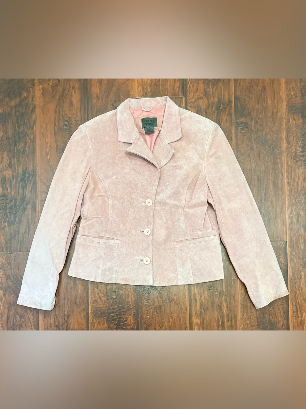 John Paul Richard Uniform Petite Pink Genuine Leather Blazer Jacket Size 10